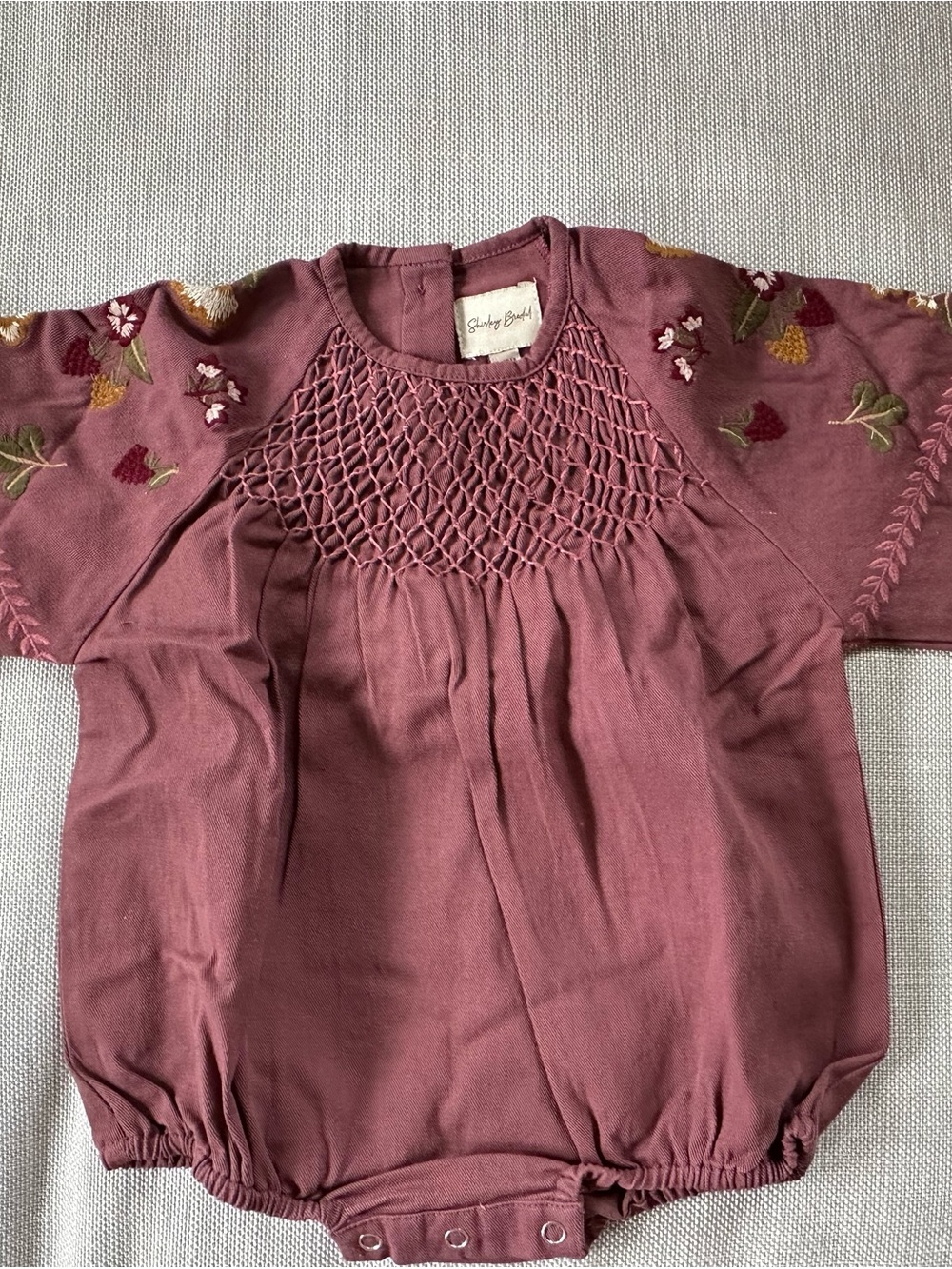 NWT Shirley Bredal Girls Romper Blackberries Sz 6-12 months